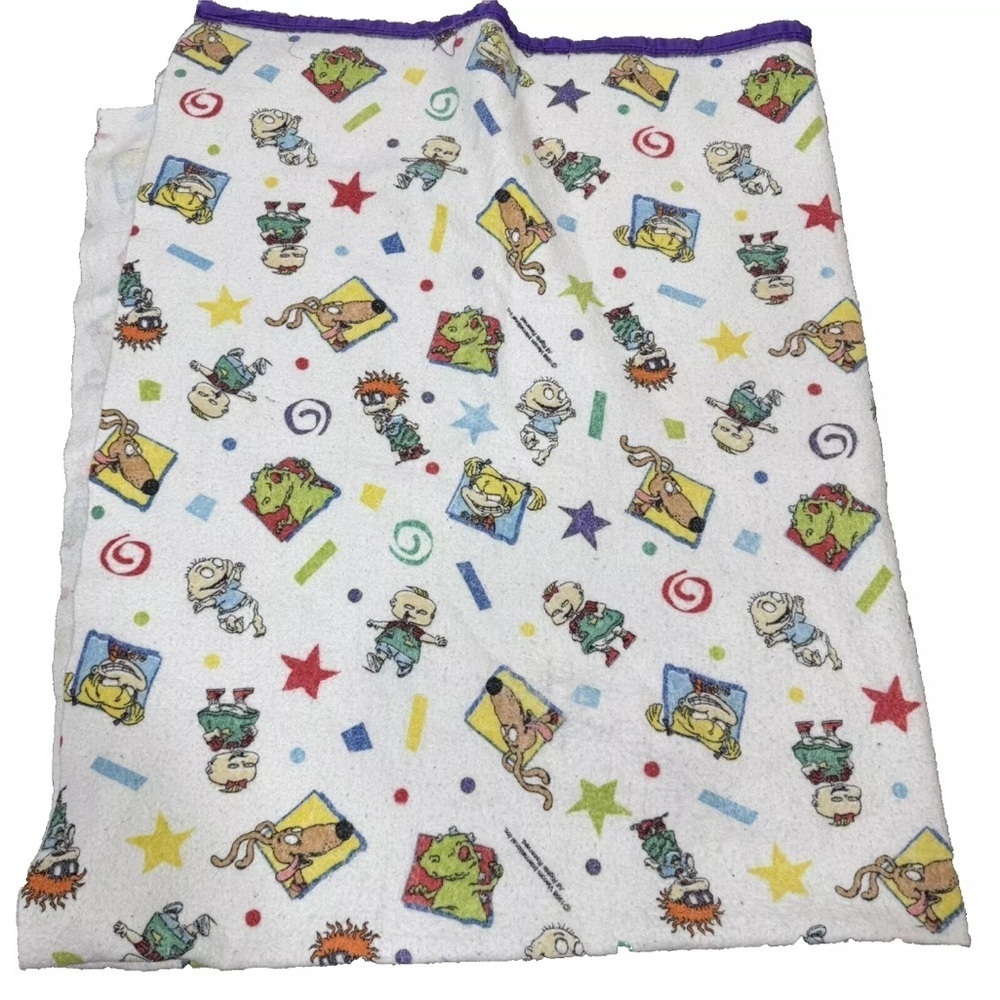 Vintage Nickelodeon Rugrats 71”x 90” Purple Trim Blanket (1998)